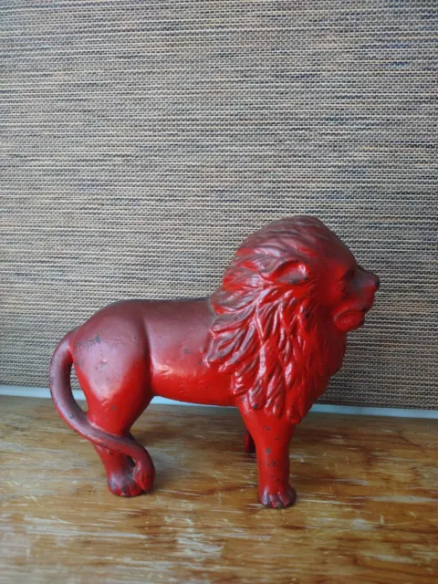 Antique Vtg A C Williams Cast Iron Large Lion Tail Right Still Penny Bank