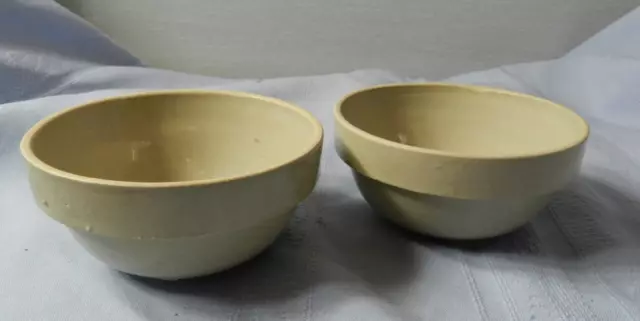 2 Vintage Stoneware 4" Across Crock Bowls Cream