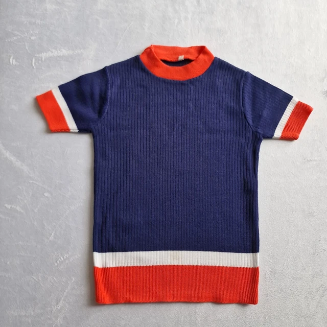 Vintage 60s/70s Mod Top -5-6 years- Blue Acrylic KIDS Deadstock Slim FIT  KA36