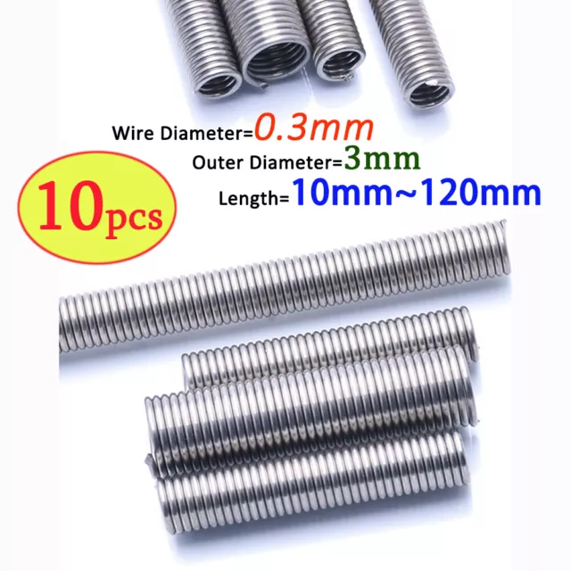 10pcs Stainless Steel Tension Spring 0.3mm Extension Spring Pipe Hookless Ring