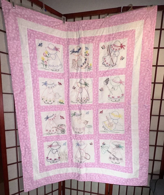Máquina de arte Jack Dempsey y colcha hecha a mano mariposas rosadas 12 SUNBONNET SUE