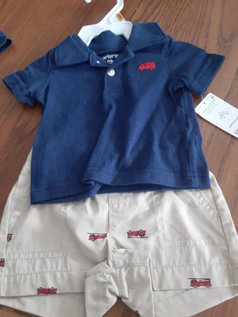 Carters Newborn baby boy 2 piece fire truck short outfit.