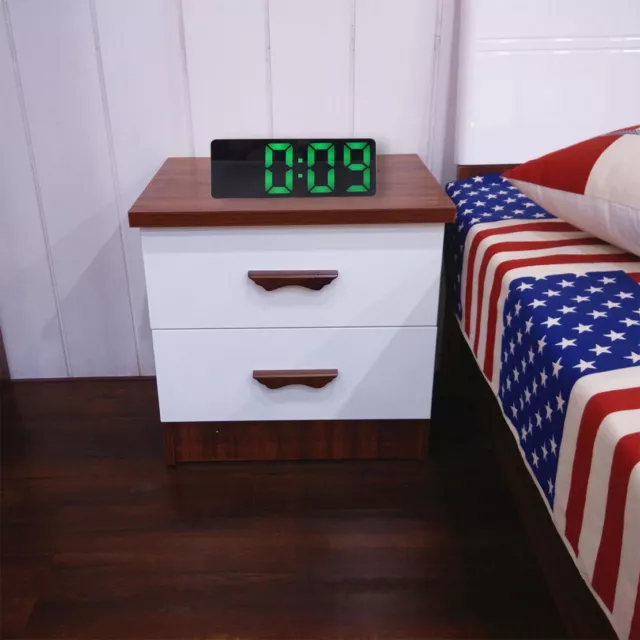 Digital Alarm Clock LED Mirror Display Time Light Desktop Night USB Charging