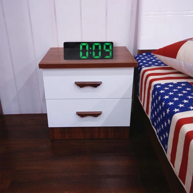 Digital Alarm Clock LED Mirror Display Time Light Desktop Night USB Charging