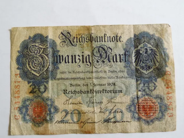 Geldschein 20 Mark von 1908