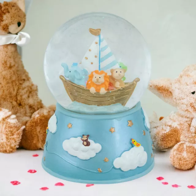 Childrens Blue Boy Noahs Ark Musical Water Ball Snow Globe- Baby Kids Gift Xmas