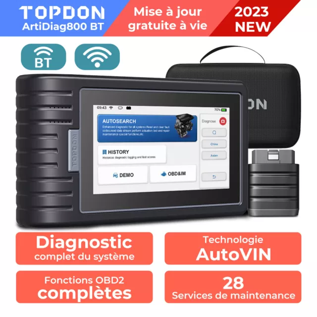  TOPDON Outil de Diagnostic de Voiture ArtiDiag800BT avec Tous  Les systèmes de Diagnostic, Scanner OBD2 avec 28 Services d'entretien :  réinitialisation d'huile, EPB/SAS/TPMS/DPF Scanner de