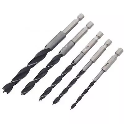 Am-Tech Drill Wood Bit Set Hex Shank Silver And Black 0.25-Inch 5Pk F1735