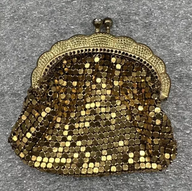 Antique 1910's French Art Nouveau Gold Coin Mesh Metal Coin Purse