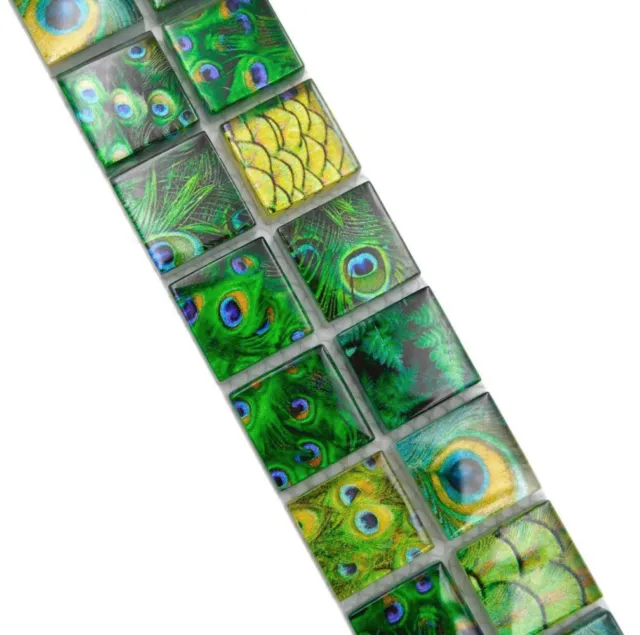 Wandbordüre Mosaik Borde Bordüre Glasmosaik Pfau Dunkelgrün hellgrünWB68BOR-WL84