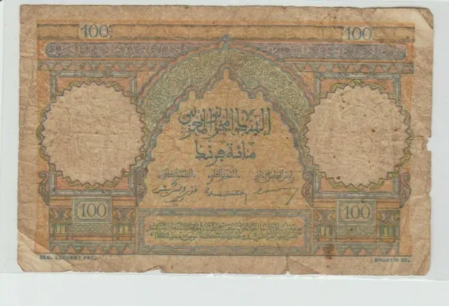 World Old Paper Money *****Banque Du Maroc 100 Francs 1951 *****