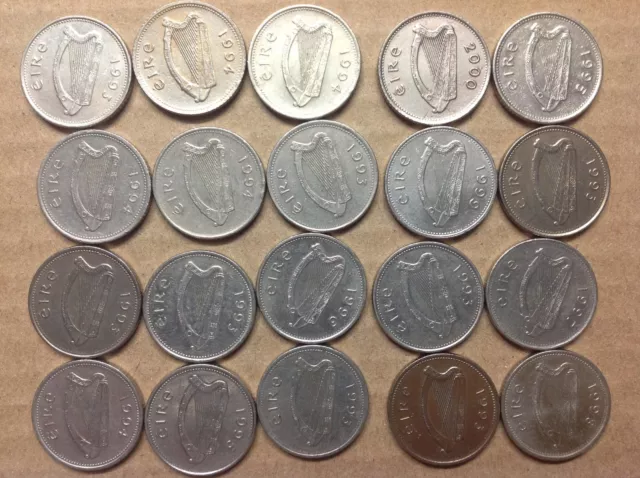 Dealer Flea Market Lot 20 Ireland Irish Decimal Small 10 Pence Coins Salmon Harp