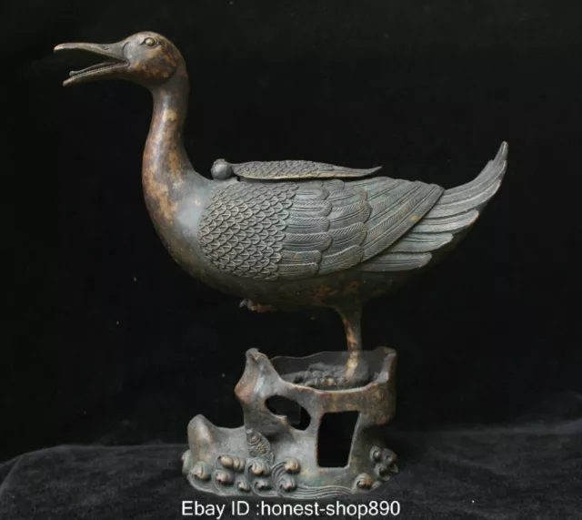 Old China Chinese Bronze Copper Duck mandarin duck Statue Incense Burner Censer