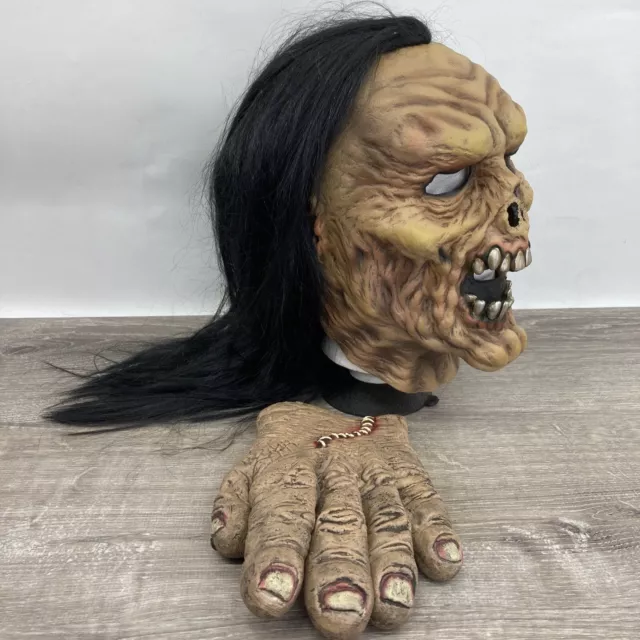 2004 Don Post Zombie Ghoul Monster Halloween Mask w/ Hair Glove Hand