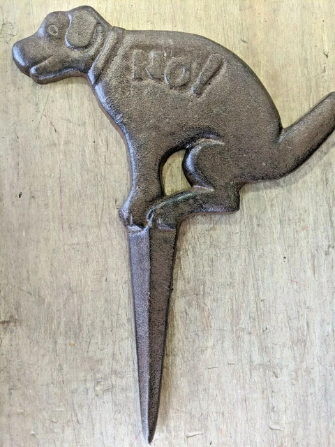 XLARGE HUGE  Lawn Yard Garden Stake 14" cast iron pet NO DOG POOPING POOP SIGN