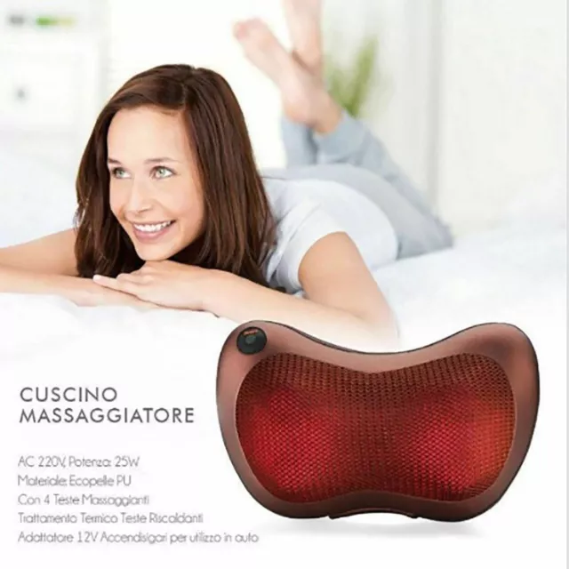 Cuscino Massaggiatore Casa Auto Cervicale Massaggio Benessere Led Shiatsu Corpo 3