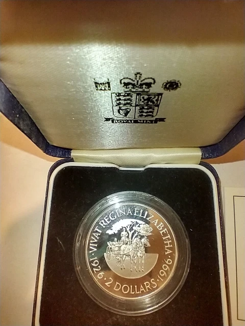 1996 Bermuda $2 Coin Sterling Silver Proof 70th Birthday Queen Elizabeth II