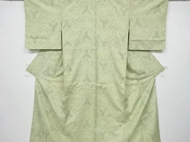 6494230: Japanese Kimono / Antique Hitoe Kimono / Tsumugi / Woven Bishamon Kikko