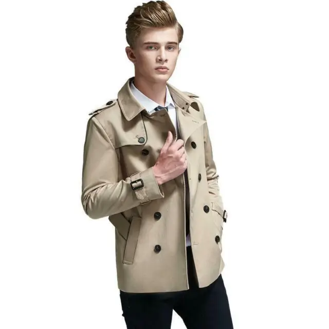 Nuove giacche alla moda coreana da uomo doppio petto risvolto slim trincea corta 3