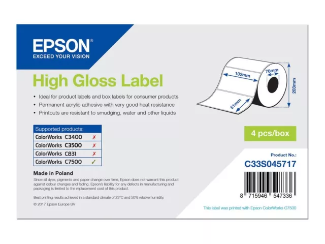 Epson High Gloss Label Die-cut Roll: 102mm x 51mm 2310 C33S045717