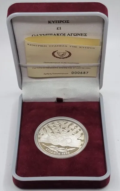 Cyprus 1996 Silver Proof Pound Coin Olympic Games Atlanta