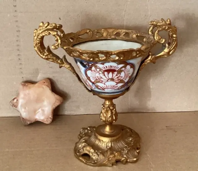 Old Imari Porcelain With Gilt Chiseled Bronze Cup, Louis 15th Style 19th century