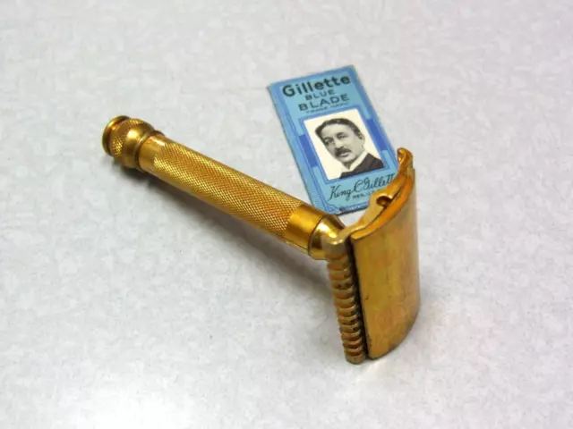 Gillette 1930's Gold Plate NEW Ball Handle Double Edge Safety Razor CLEAN 3