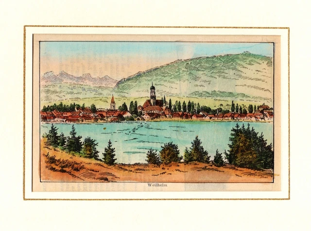 Weilheim in Oberbayern Bayern Holzstich woodcut 1880