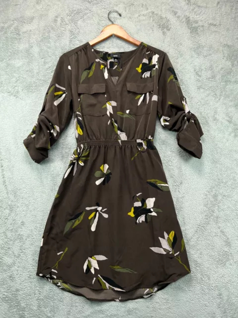 Mossimo Shirt Dress Womens Medium Brown Floral Long Sleeve Casual Ladies