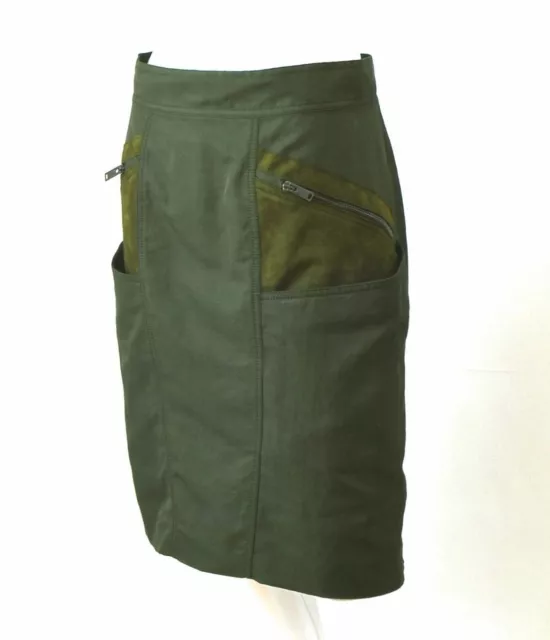 STELLA MCCARTNEY Skin Free Skin Two Tone Cargo Green Skirt Zip Pockets 46 10 3