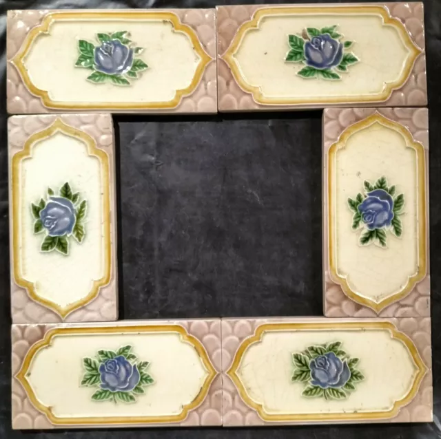 Antique Glazed porcelain Majolica 6 tile 3"x 6" Art & craft Border frame display