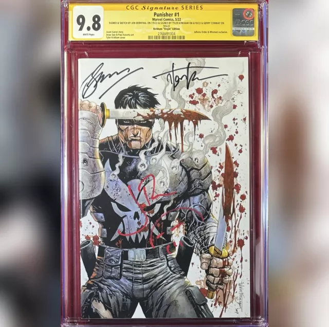 Punisher #1 Kirkham Virgin Cgc 9.8 Ss Signed Jon Bernthal Gerry Conway Kirkham