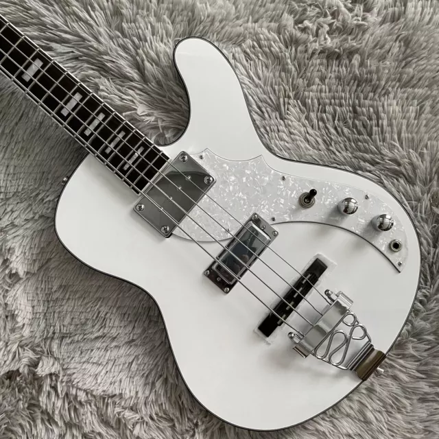 Space Ranger White 4 Strings Electric Bass Guitar Maple Neck Trapeze Tailpiece