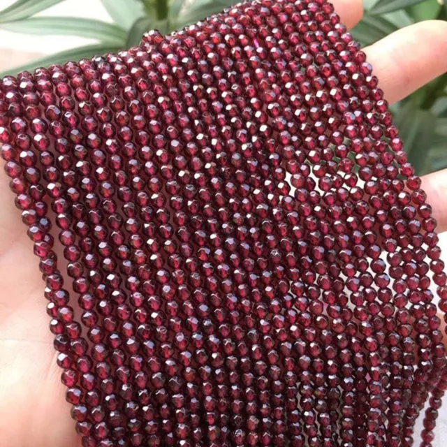 Genuine 4mm Natural Dark Red Garnet Faceted Round Gemstone Loose Beads 15"