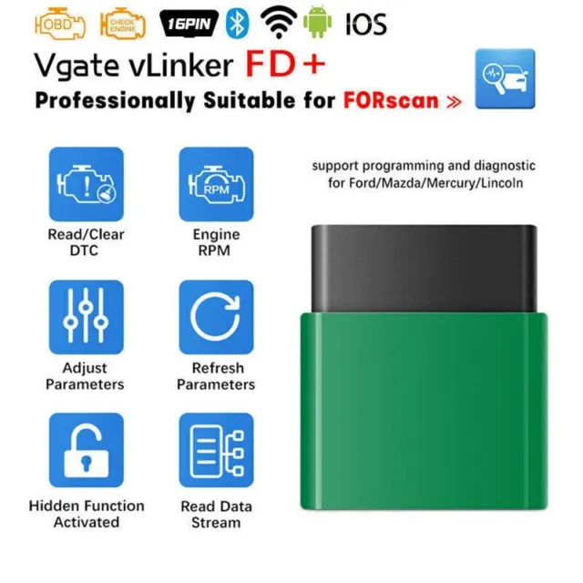 Vgate VLinker FD Plus OBD2 Adapter Bluetooth BLE Scanner FORScan for iOS Android