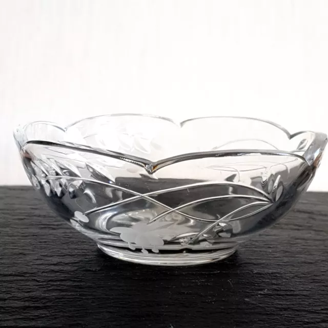 ROYAL DOULTON Lead Crystal Sugar Bowl Etched Glass Fuschia Design