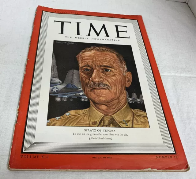 TIME THE WEEKLY Newsmagazine 22 mars 1943 Spaatz of Tunisia EUR 18,99 ...