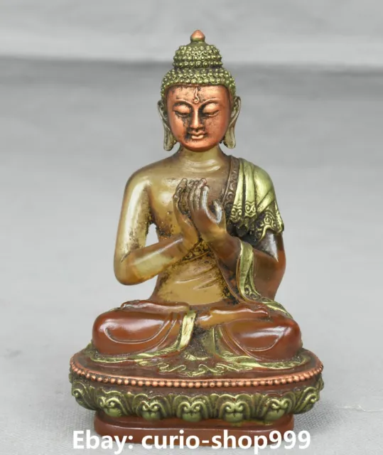 Old Tibet Coloured Glaze Gilt Shakyamuni Sakyamuni Amitabha Buddha Sit Statue
