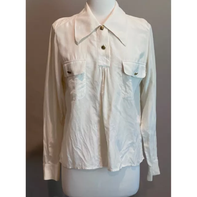 AUTH. VINTAGE 90S Chanel Ivory Pleated Silk Blouse Cc Logo Gold Buttons  42/M $699.00 - PicClick