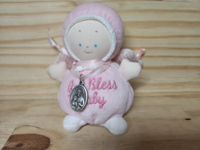 Baby Gund God Bless Baby Angel Pink White Baby Girl Rattle  chain necklace