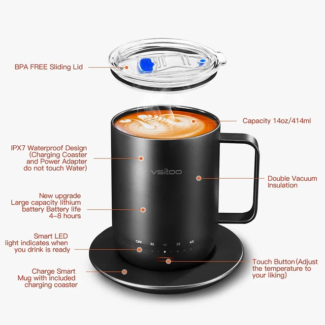 VSITOO Control Smart Coffee Mug - 14oz Black - App Controlled Heated Coffee Cup 5
