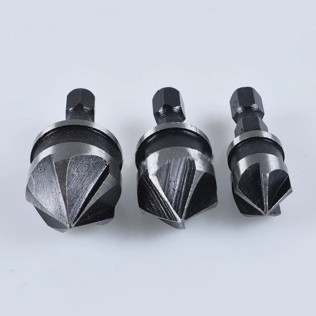 3Pcs 5 Flûte HSS 90° Foret  Fraise Fraises à Chanfrein Chanfreiner 12/16/19mm MS