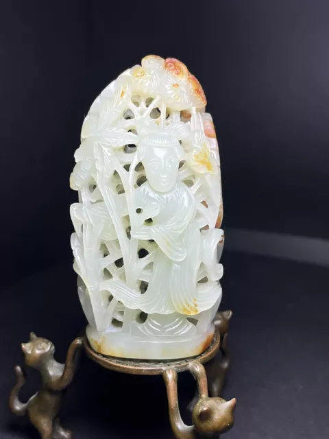 Chinese Exquisite Handmade Figure carving Hetian Jade Statue