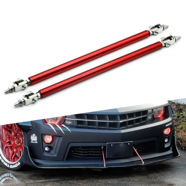 Red Bumper Lip Splitter Strut Rod Tie Support Bars Spoiler Adjustable Universal