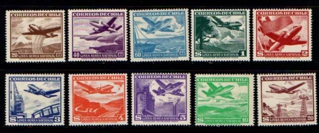 Chile 1950 1959 Air Mail short set to 20 pesos SG395-96, 398-404c, 480 Mint