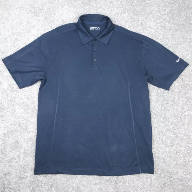 Nike Golf Shirt Mens Large Navy Blue Polo Fit DRY Swoosh Logo Performance Sport