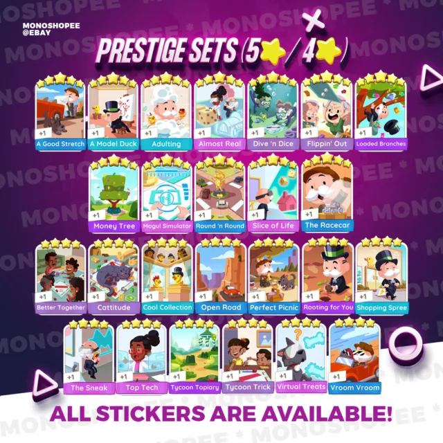 PRESTIGE SET 4 & 5 Stars Stickers for MONOPOLY GO! ⚡ FAST DELIVERY ⚡