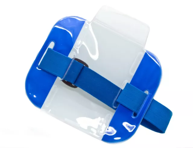 Lot 100 Reflective Blue Arm Band Photo ID Badge Holder Vertical w/ Elastic Band
