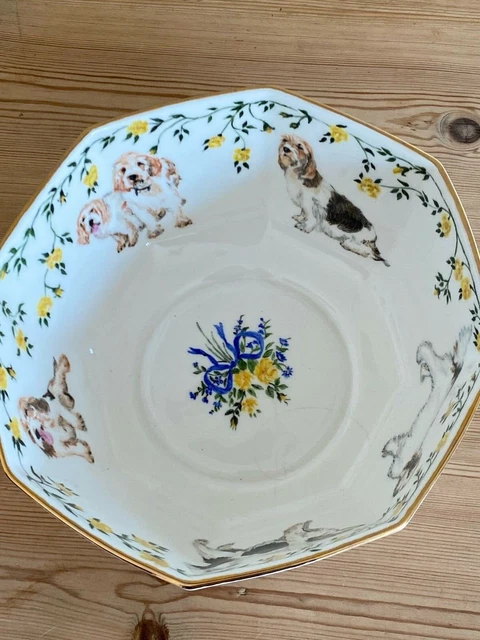 Rare Large Hand Painted Petit Basset Griffon Vendeen Hound Dog Bowl Oil Painting