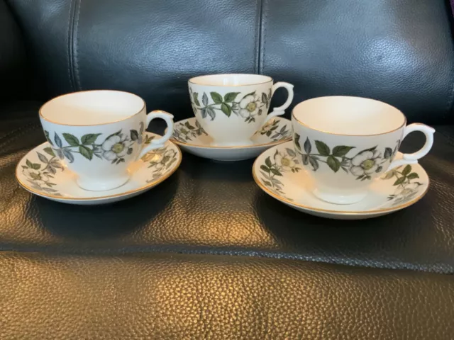 Vintage Crown Staffordshire Bone China, Dogwood Pattern, Teacup & Saucers